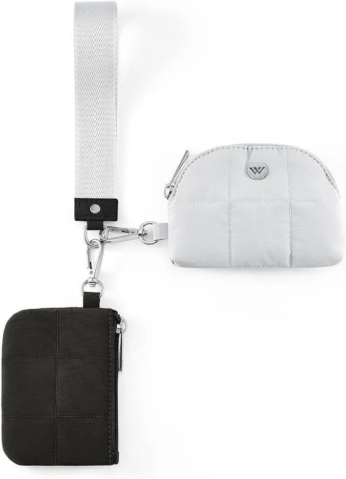 WESTBRONCO Mini Keychain Wristlet Wallets for Women Portable Dual Pouch Wristlet Detachable Quilted Nylon Coin Purse Pocket for Travel Sports Outdoors