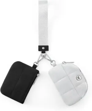 WESTBRONCO Mini Keychain Wristlet Wallets for Women Portable Dual Pouch Wristlet Detachable Quilted Nylon Coin Purse Pocket for Travel Sports Outdoors