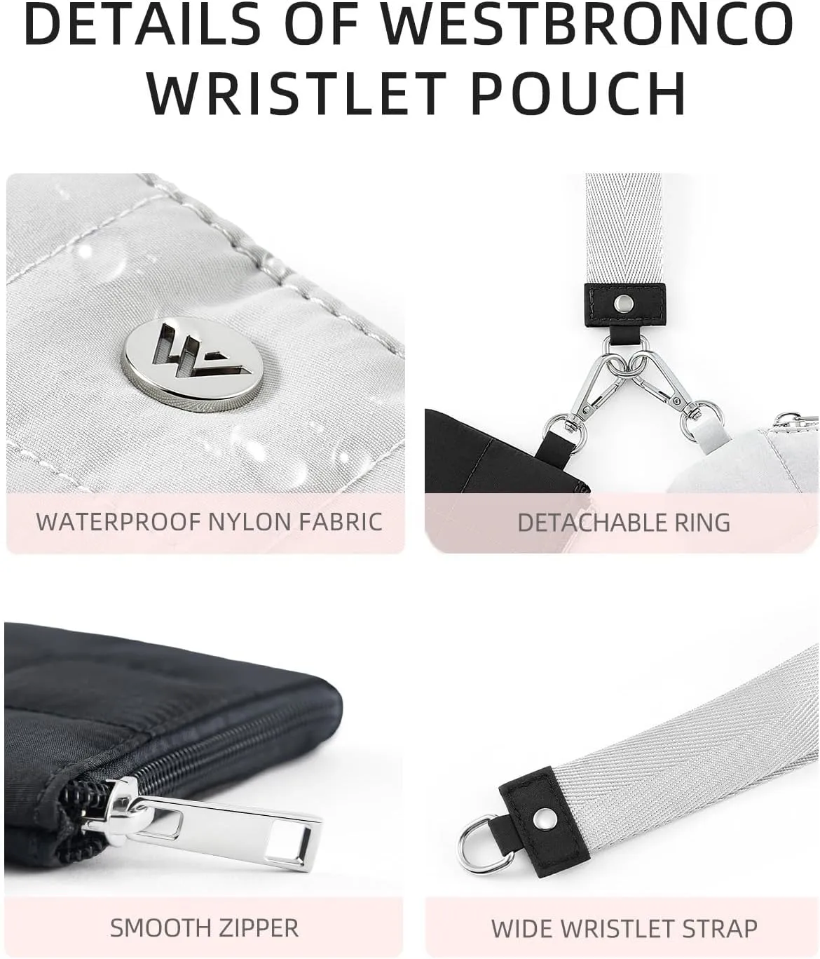 WESTBRONCO Mini Keychain Wristlet Wallets for Women Portable Dual Pouch Wristlet Detachable Quilted Nylon Coin Purse Pocket for Travel Sports Outdoors
