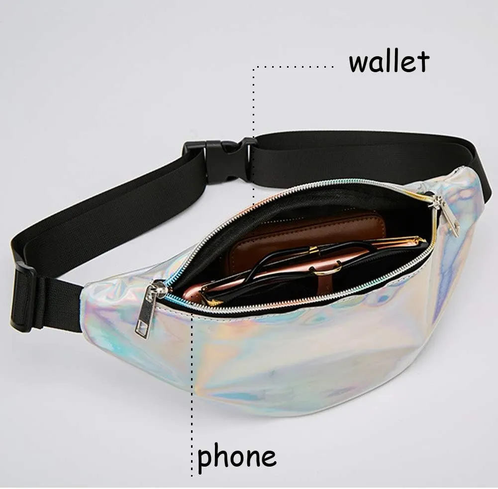 Women & Men Fanny Pack, Waist Bag, Hip Bum Bag with Adjustable Strap for Outdoors Workout Traveling Casual Running Hiking Cycling (Silver)