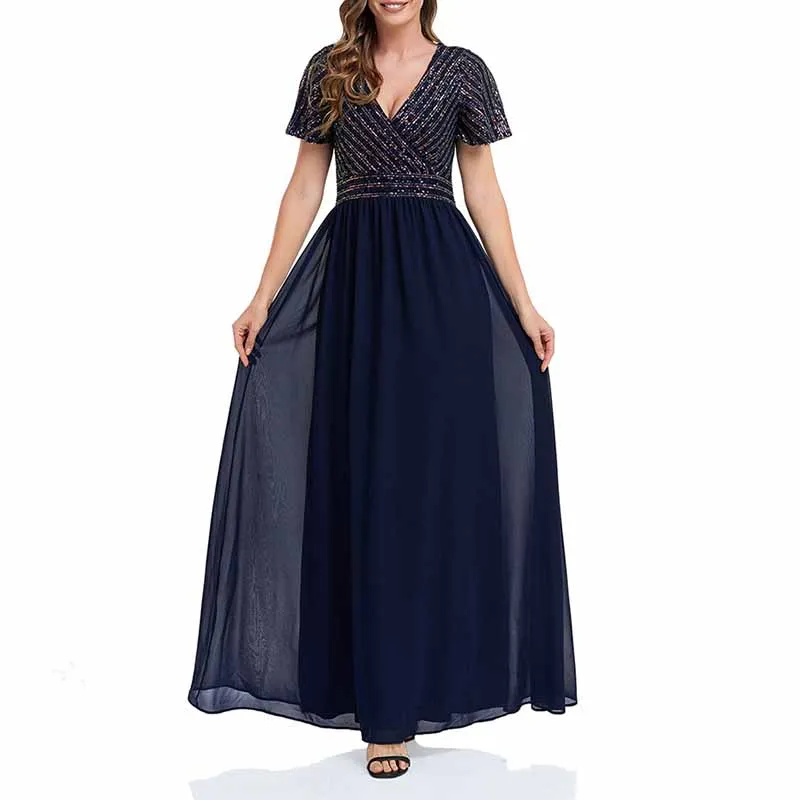 Women's V-Neck Short Sleeve Dark Green Party Evening Dress