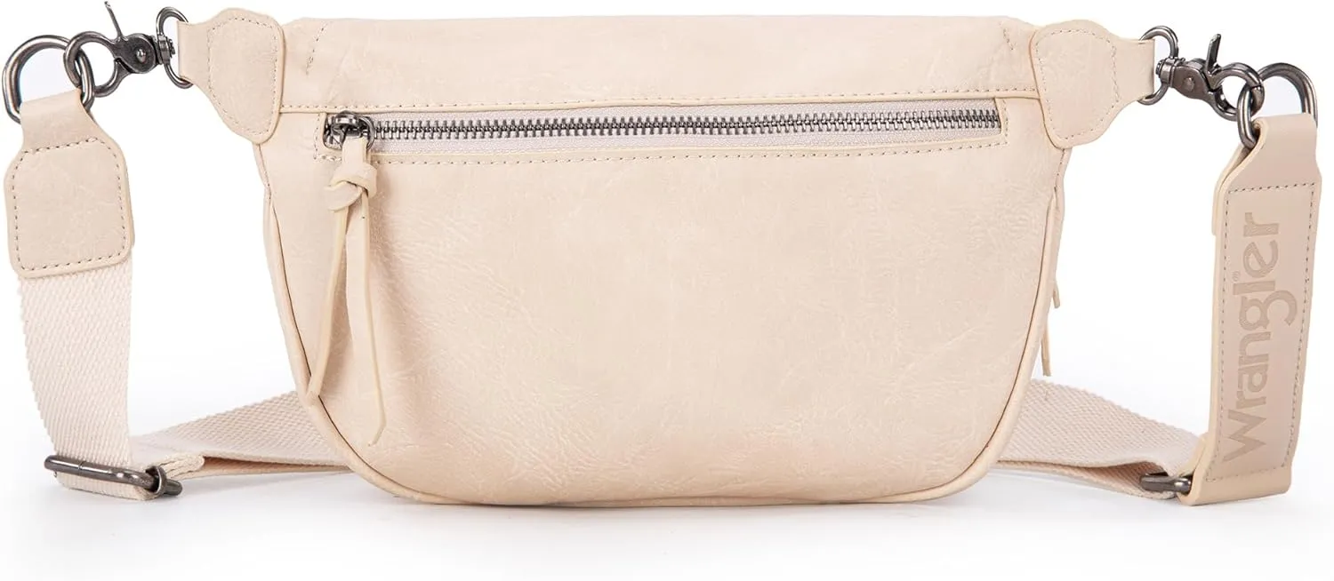 Wrangler Large Fanny Packs for Women Waist Bag Travel Belt Bags Crossbody Sling Purse Beige