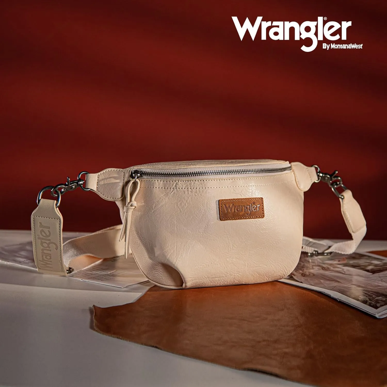 Wrangler Large Fanny Packs for Women Waist Bag Travel Belt Bags Crossbody Sling Purse Beige