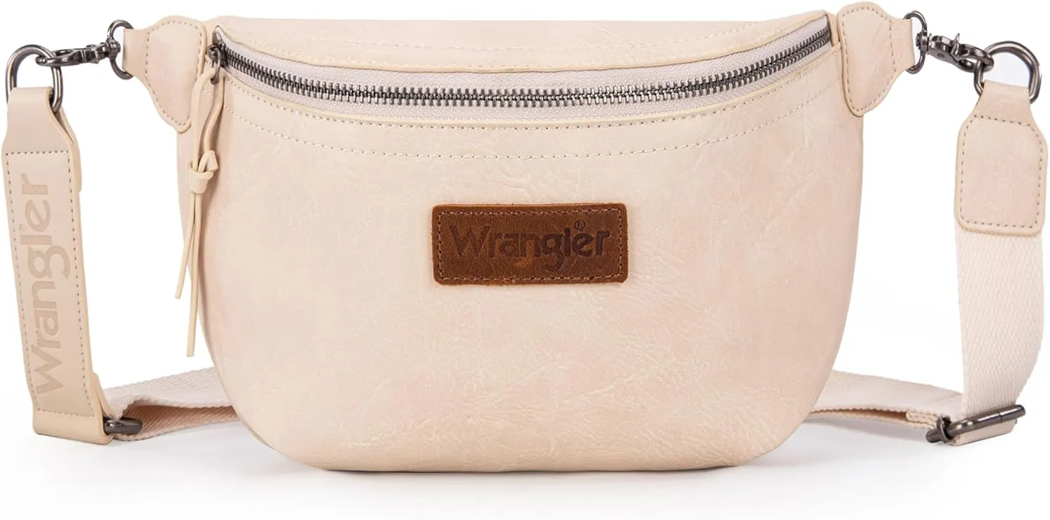 Wrangler Large Fanny Packs for Women Waist Bag Travel Belt Bags Crossbody Sling Purse Beige