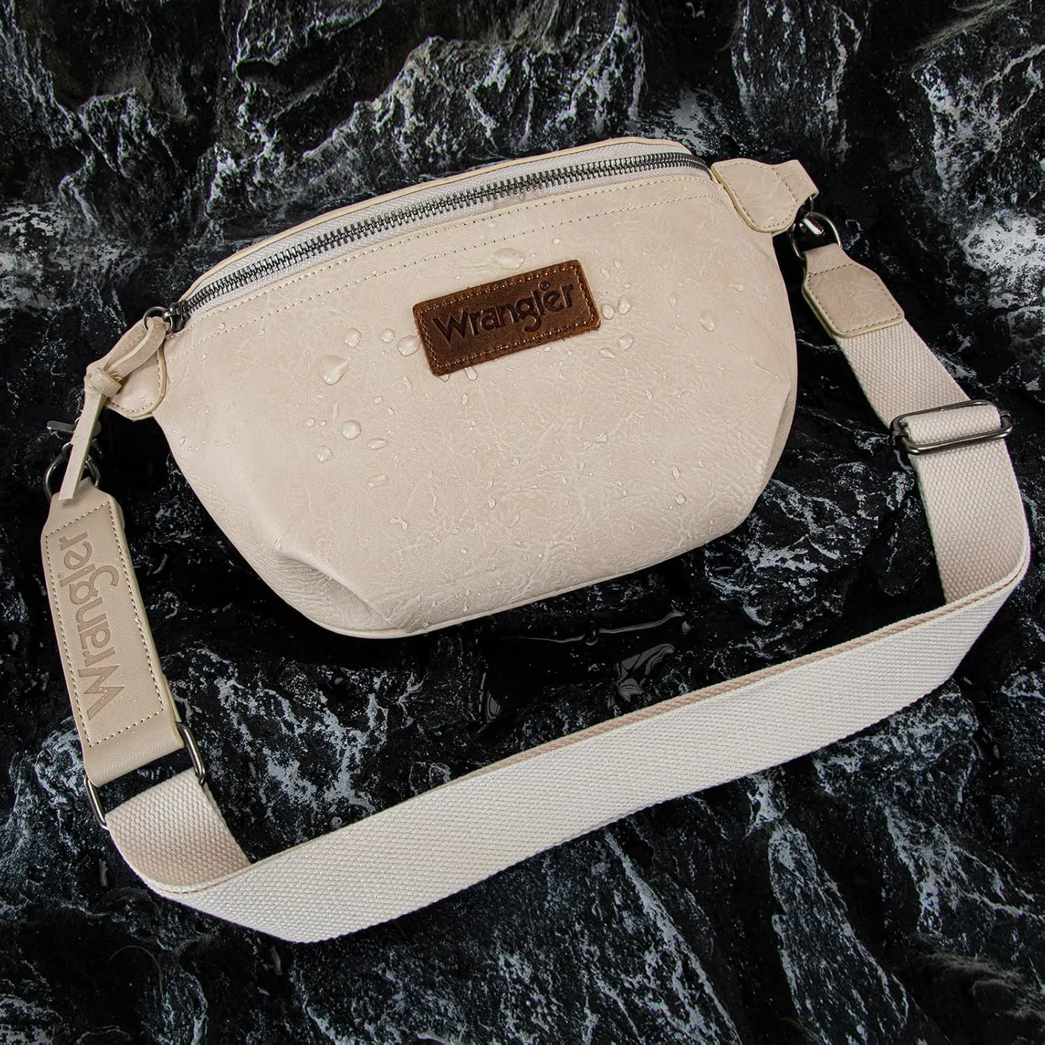 Wrangler Large Fanny Packs for Women Waist Bag Travel Belt Bags Crossbody Sling Purse Beige
