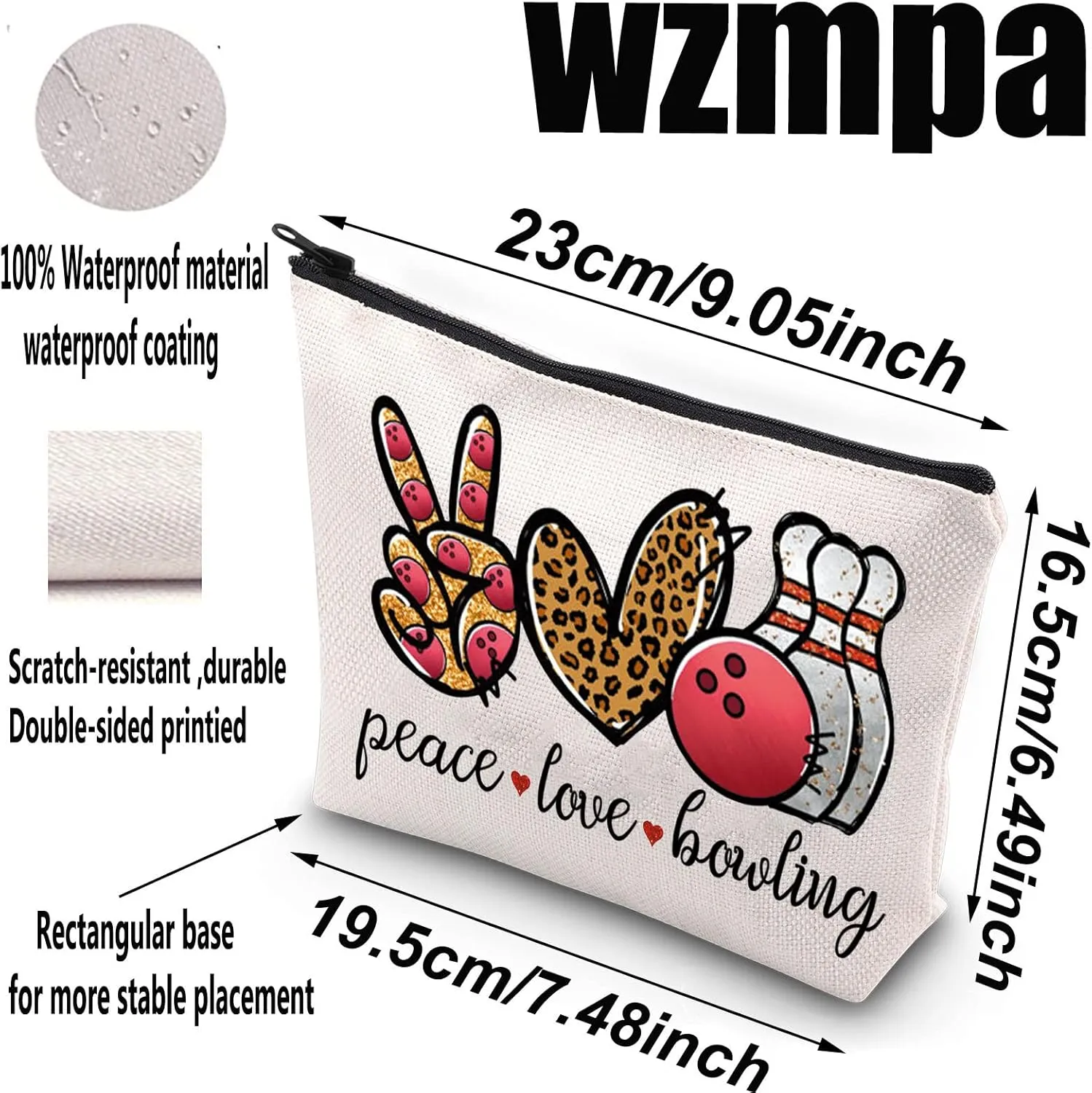 WZMPA Bowling Cosmetic Makeup Bag Bowling Lover Gifts Peace Love Bowling Ball Zipper Pouch For Women Girls (Peace Love Bowling)