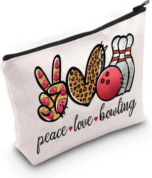WZMPA Bowling Cosmetic Makeup Bag Bowling Lover Gifts Peace Love Bowling Ball Zipper Pouch For Women Girls (Peace Love Bowling)