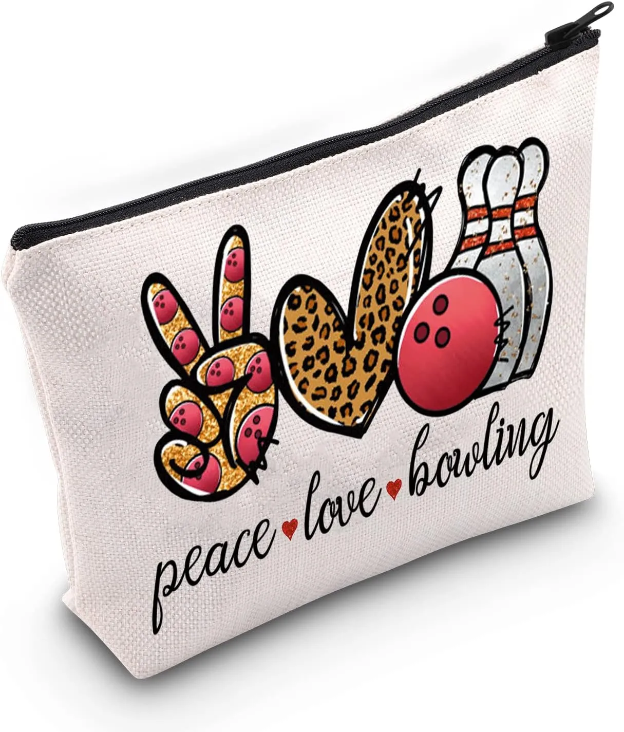 WZMPA Bowling Cosmetic Makeup Bag Bowling Lover Gifts Peace Love Bowling Ball Zipper Pouch For Women Girls (Peace Love Bowling)